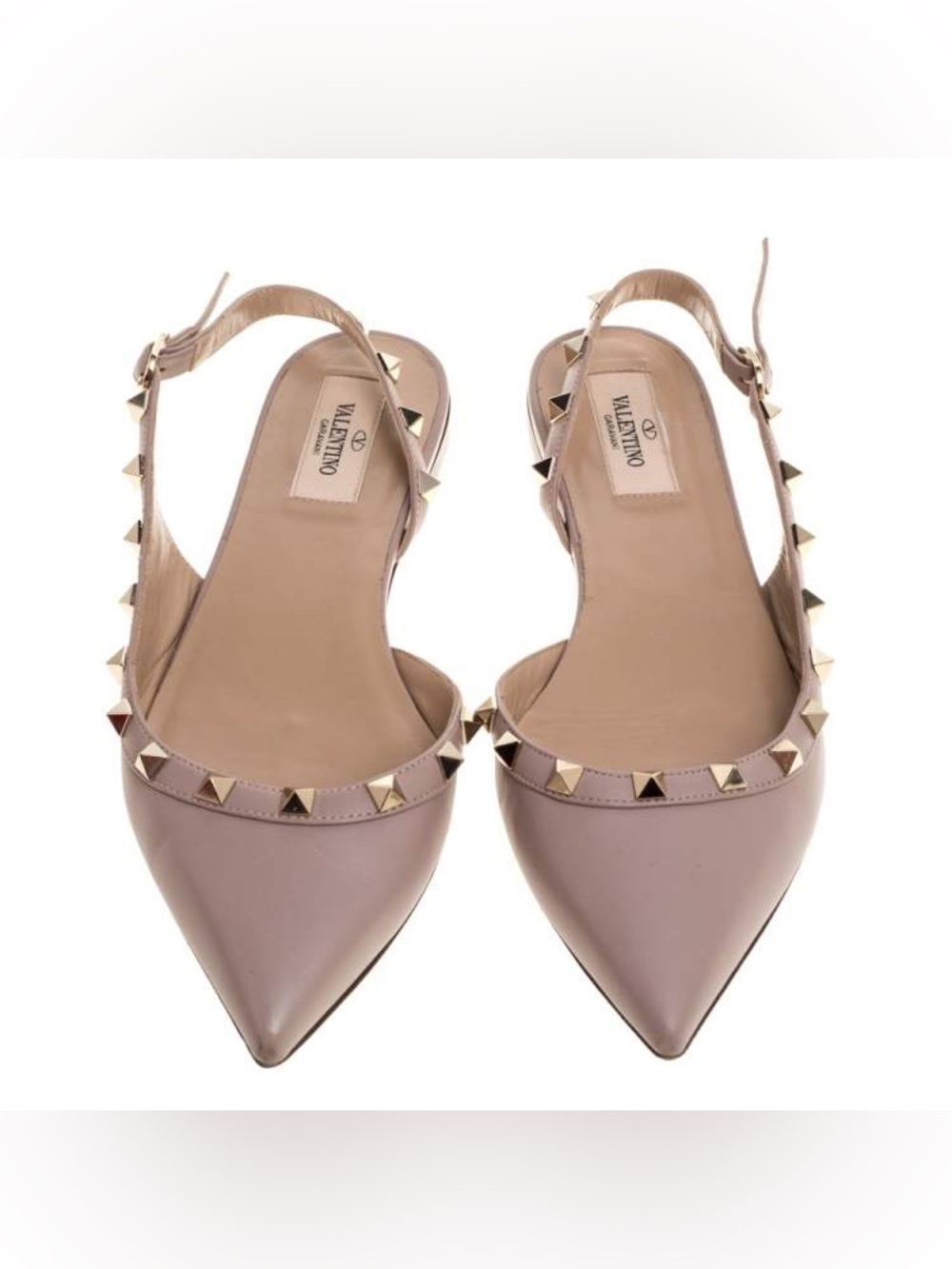 Valentino Beige Leather Rockstud Slingback Flats Size 37.5